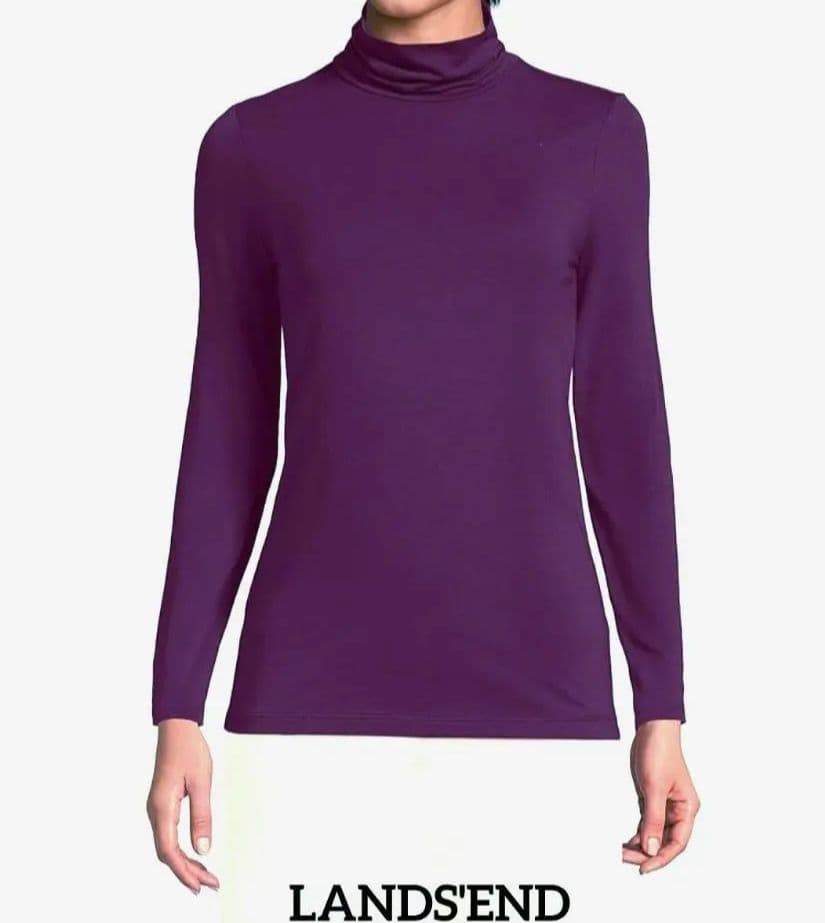 Lands' End パープル レディース 軽量 フィット タートルネック XL