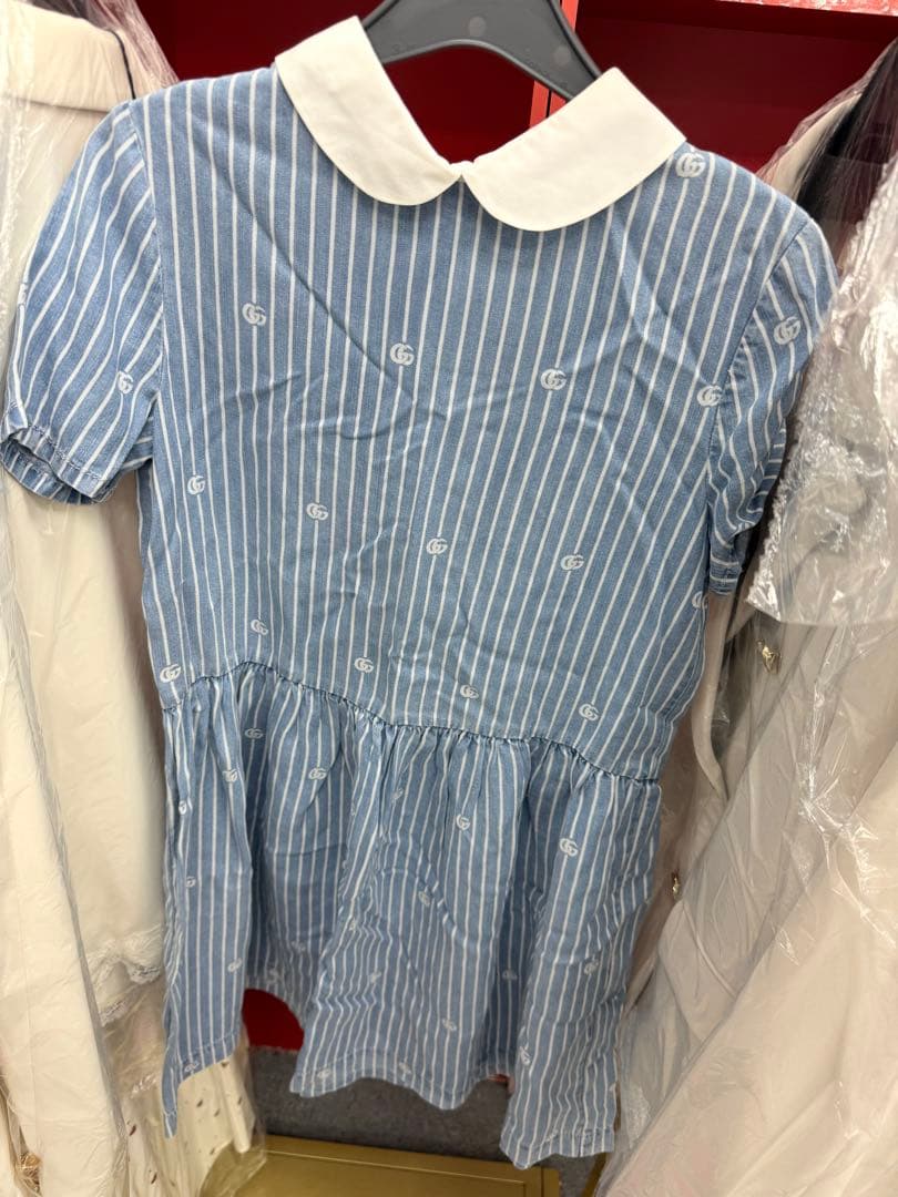 Gucci kids青と白のストライプ 襟付き半袖ワンピース 12サイズ - メルカリ