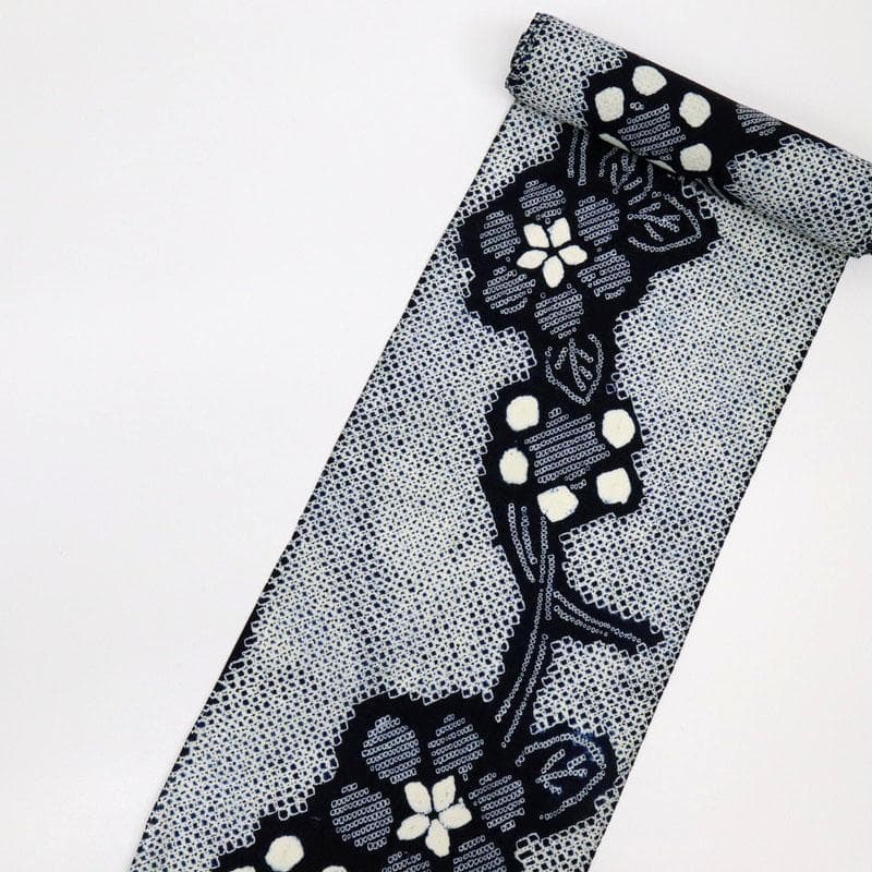 《ねこ★ハイブリ仕立て＋居敷当て＋しぼり浴衣揺れる花模様■反25-116》