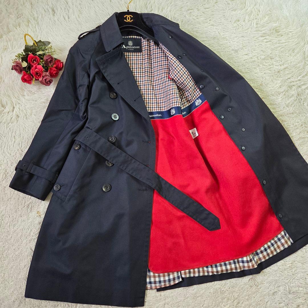 極美品 アクアスキュータム トレンチコート レッド ライナー サイズS