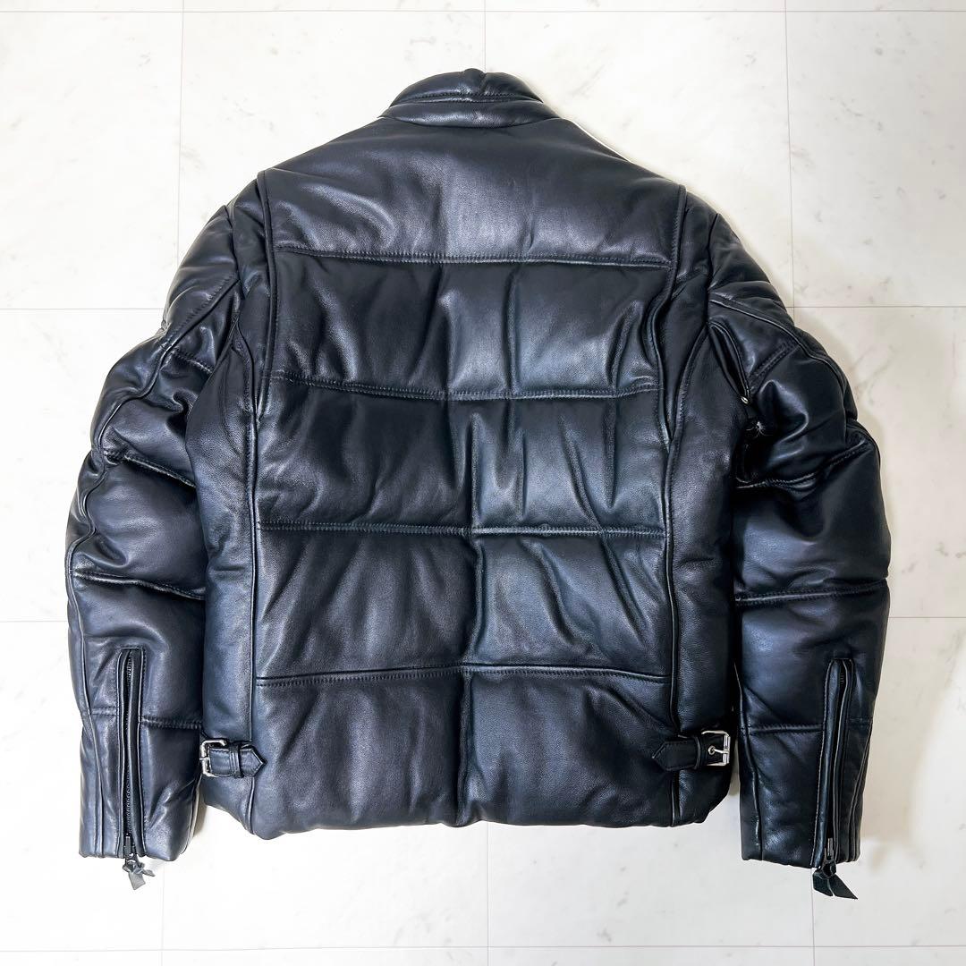 極美品》schott ラムレザーダウンジャケット 羊革 袖ライン ブラック L