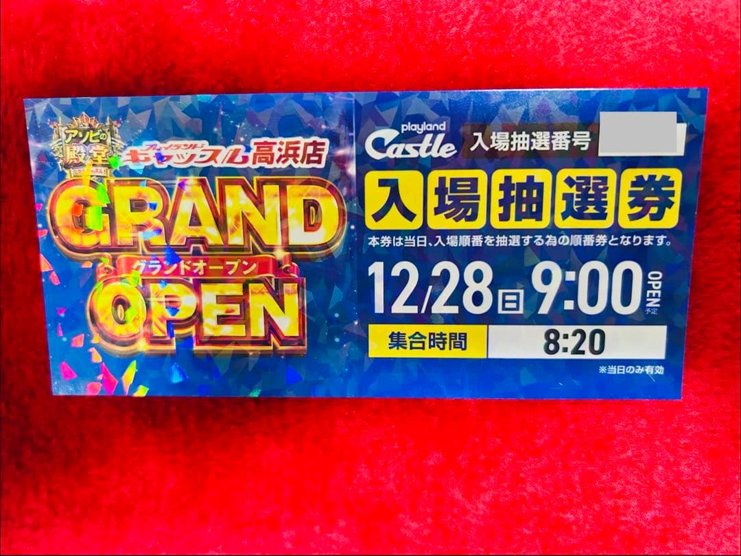 キャッスル高浜　入場抽選券 12/28 プレイランドキャッスル高浜店 グランドオープン入場抽選券 2枚セット