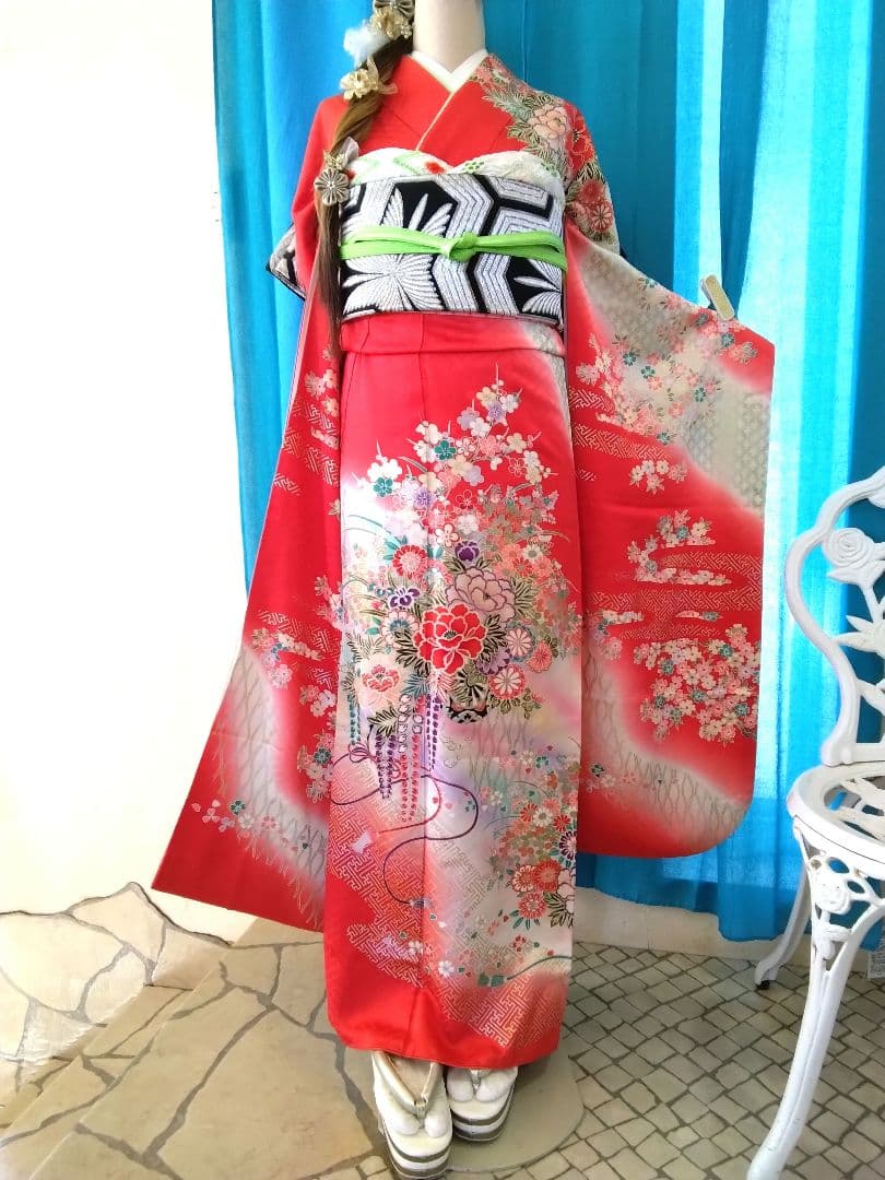 振袖フルセット、鈴乃屋誂製振袖、重ね衿帯揚げ帯締め、袋帯、襦袢