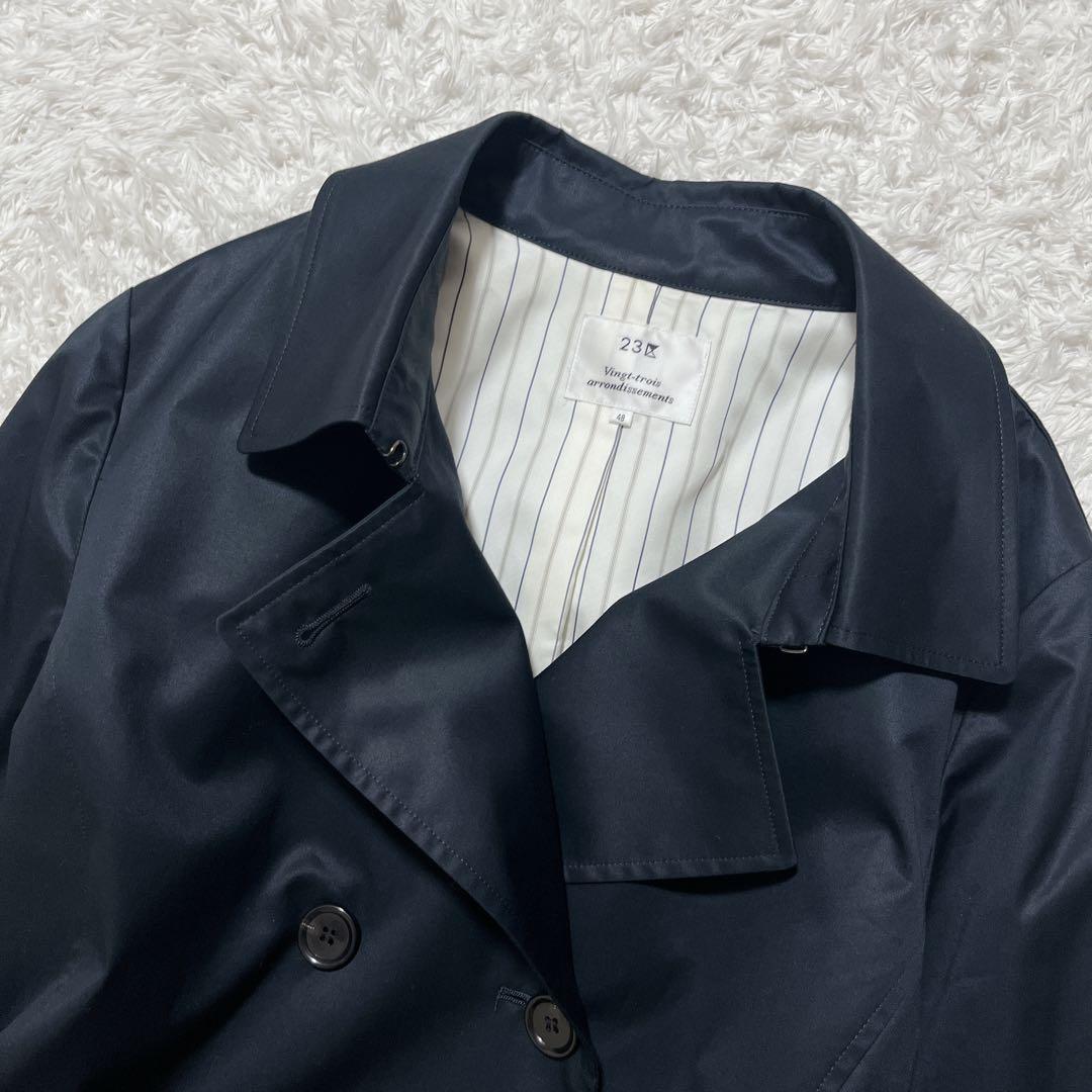 極美品✨23区 ダブルブレスト トレンチコート ミドル丈 紺 ベルト 48