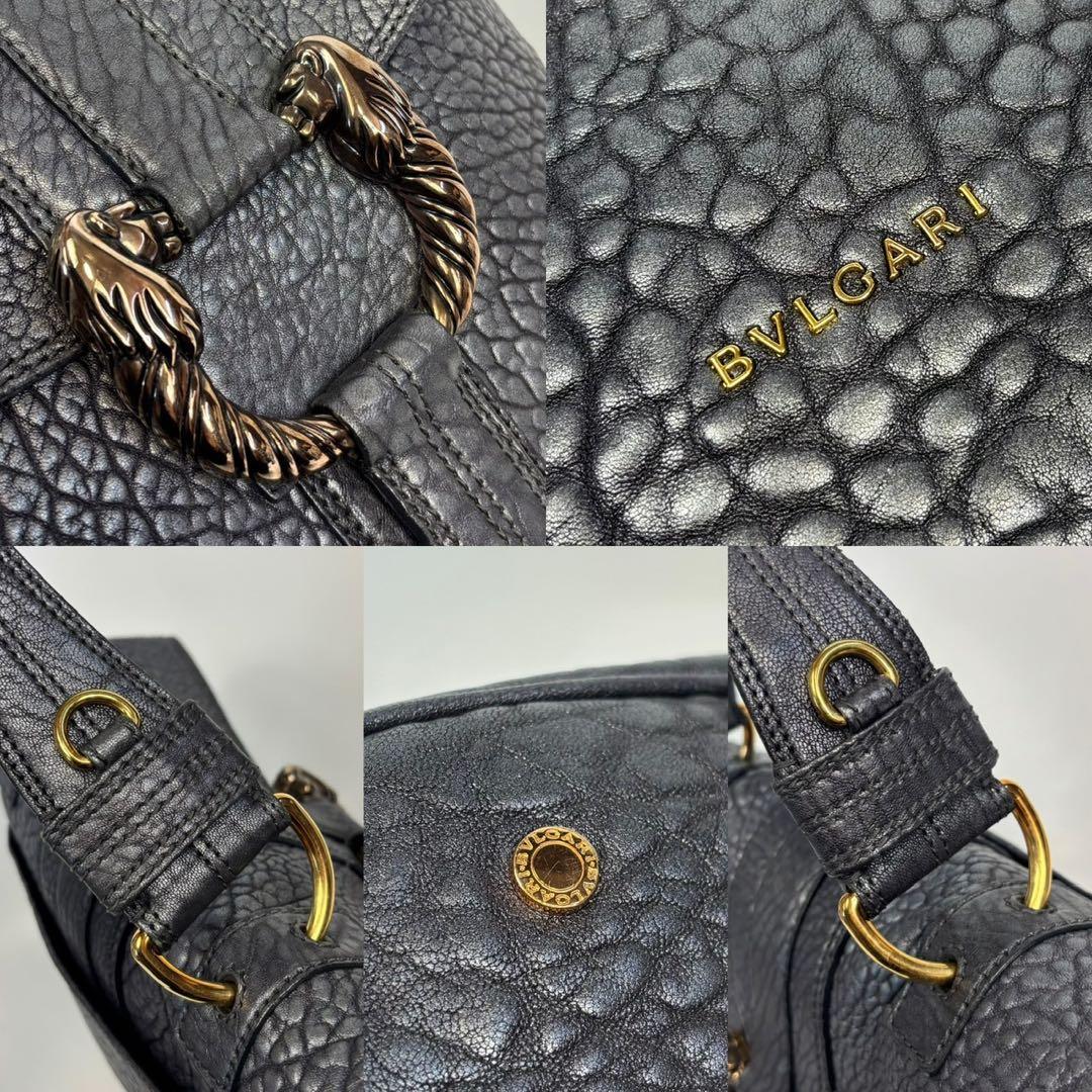 極美品 ブルガリ レオーニ ハンドバッグ ライオン シボ革 カード有