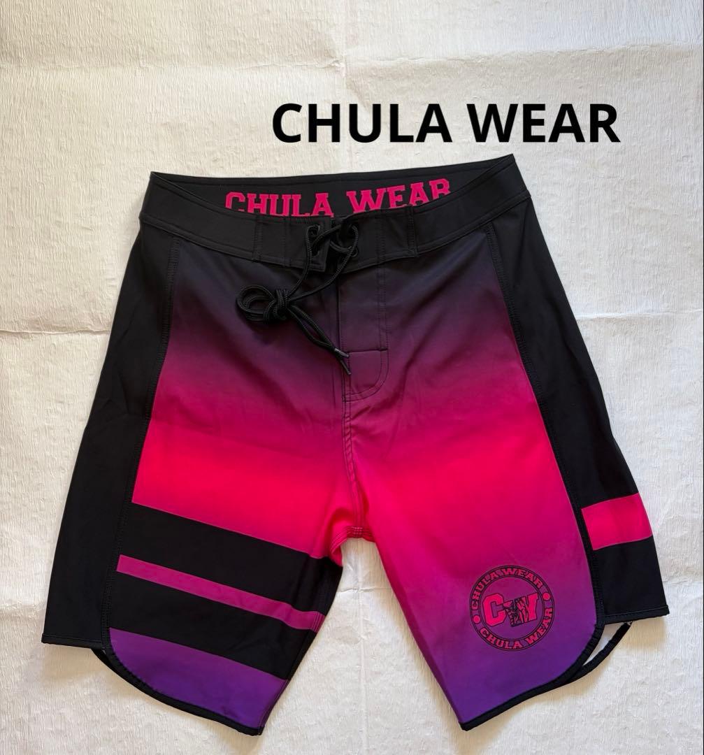 CHULA WEAR メンズサーフパンツ ブラック(ピンク、紫系)サイズ26