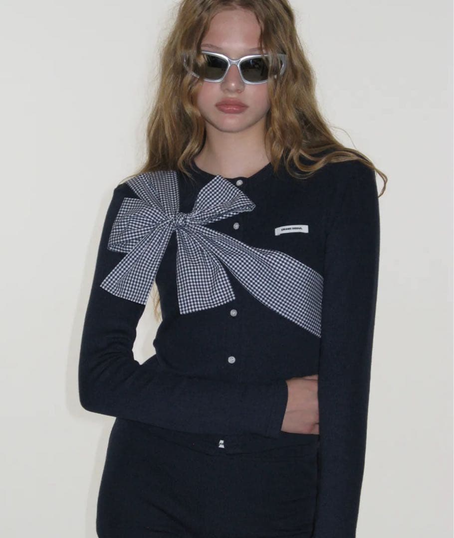 タグ付 crank カーディガン クランク リボンニット 韓国 ミナ