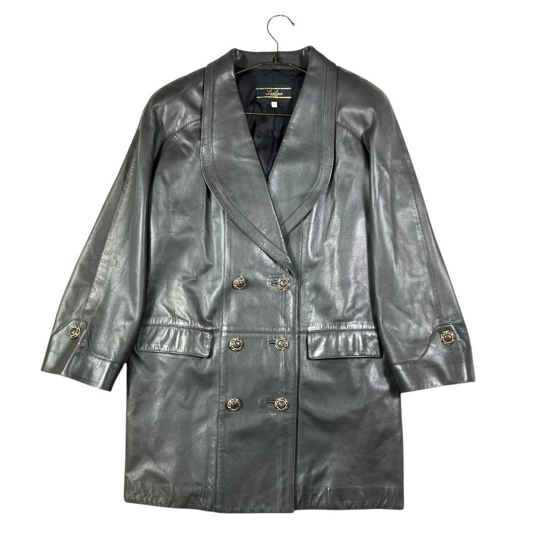 Leilianレリアン 最高級 ラムレザー ダブルブレストコート グレー 9号