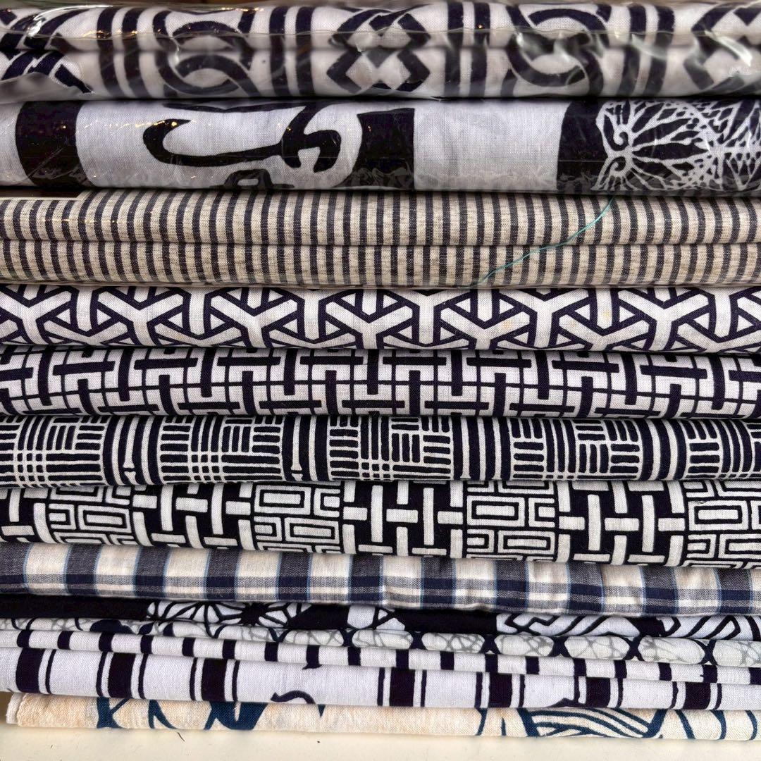 お値下げ❣️C-347▲浴衣・反物 まとめて　13着　　リメにも 撫松庵 洗える浴衣反物麻の葉朝顔・コン 撫松庵 東レシルック・洗える