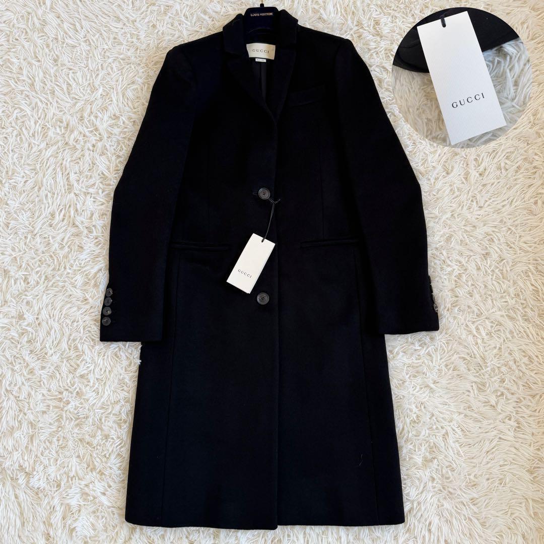 新品タグ付　グッチ　チェスターコート　ブラック　Lサイズ　ロゴボタン GUCCI - 美品 グッチ GUCCI コート ロングコート チェスターコート