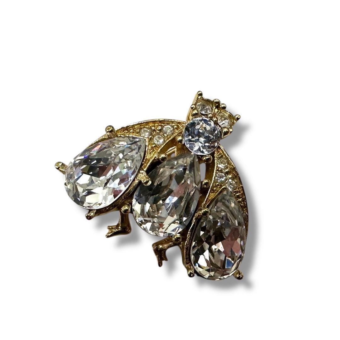 美品 希少 Dior ハチモチーフ ブローチ Bee ラインストーン ゴールド