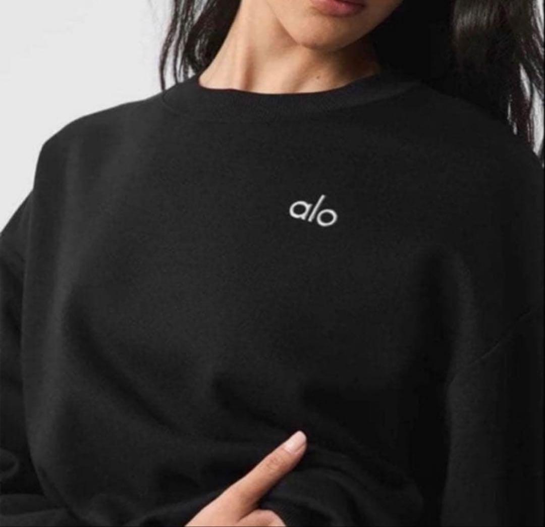 alo ブラック クルーネック トレーナー レディースMサイズ スウェット