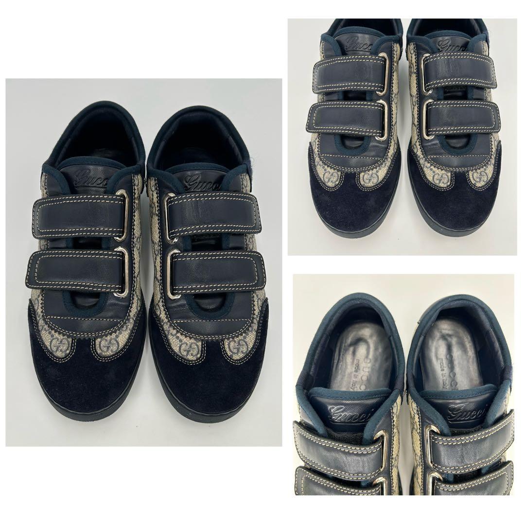 【美品】GUCCI グッチ スニーカー GG柄 ベルクロ 紺 24.5cm
