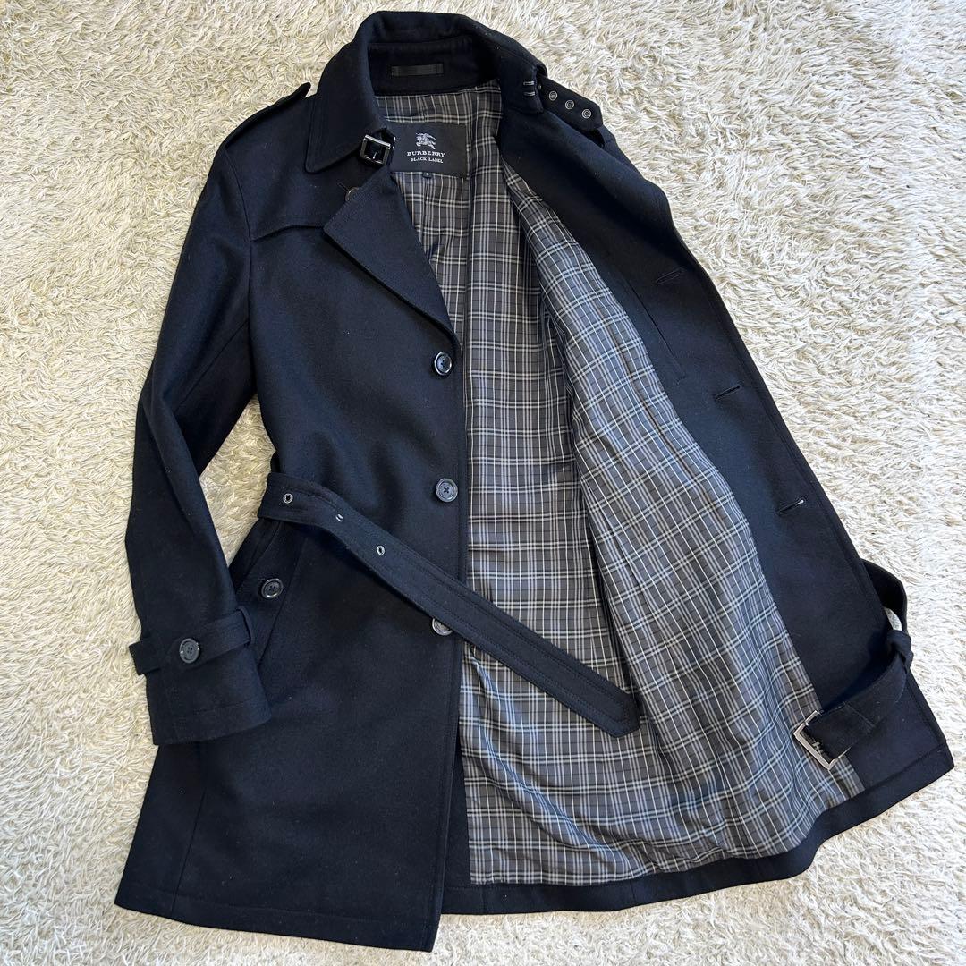 【美品】バーバリーブラックレーベル トレンチコート ウール ノバチェック 黒 S BURBERRY - M バーバリー ロング トレンチコート 黒 ウール100