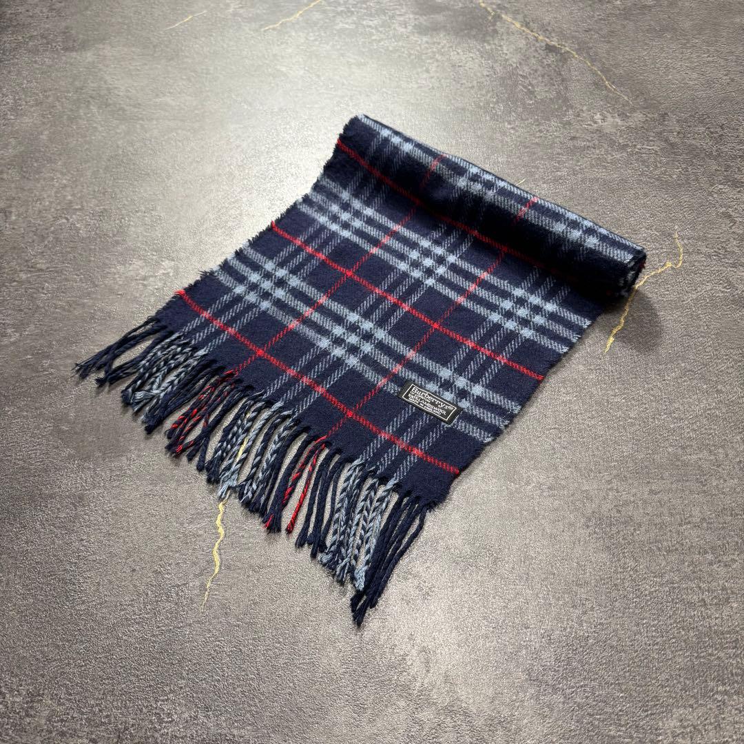 Burberrysバーバリーノバチェックマフラーウールイングランドネイビー
