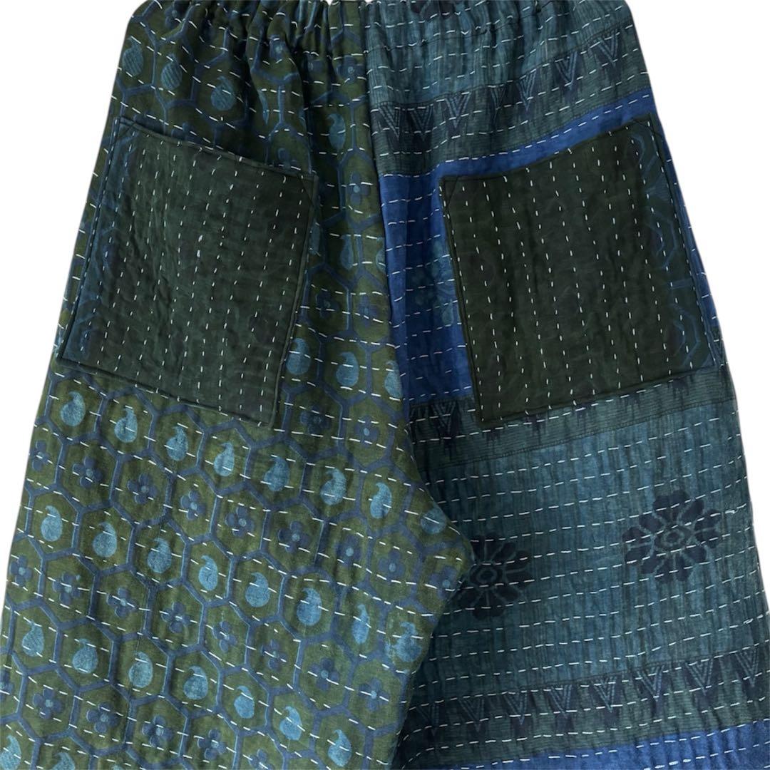 インド インディゴ ラリーキルト zakuchiku ワイドパンツ - メルカリ