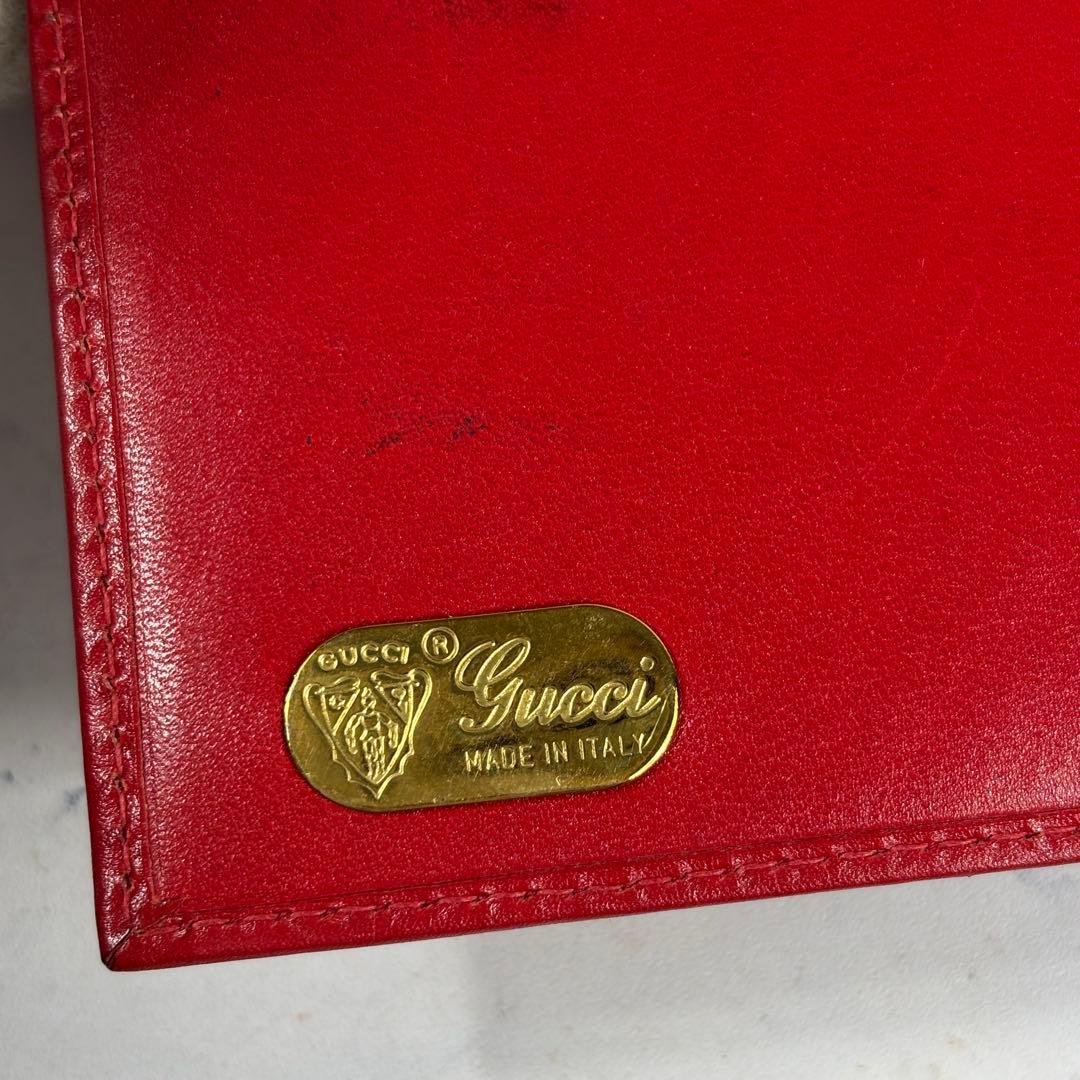 GUCCI グッチ オールドグッチ レザー 二つ折り 財布 ゴールド金具 レッド