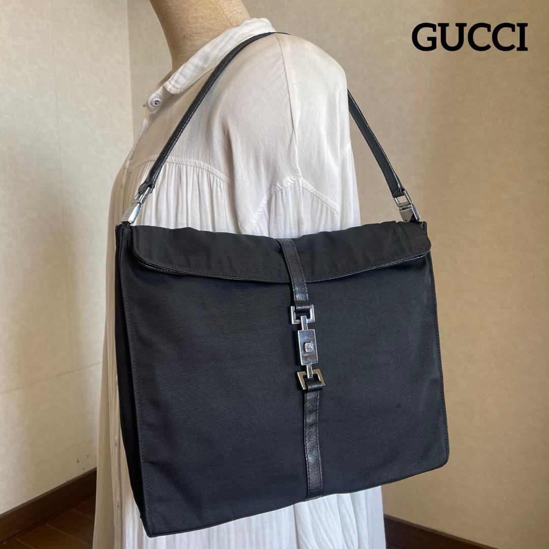 ◇ GUCCI グッチ ワンショルダーバッグ ナイロン×レザー ブラック ◇ GGキャンバス グッチ （GUCCI） ナイロン×レザー GG柄 肩掛け