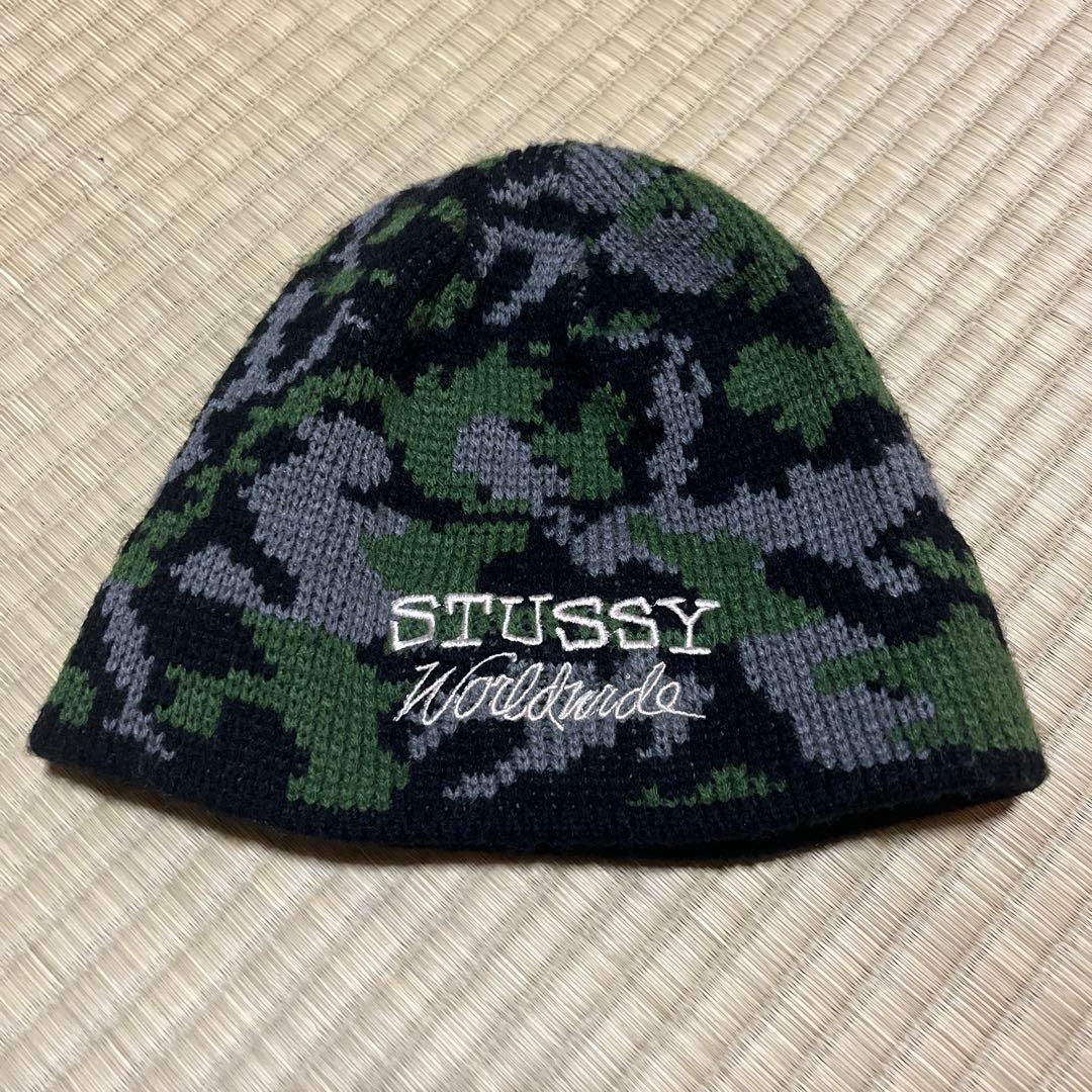 90's OLD STUSSY ステューシービーニー ニット帽 カモ柄 迷彩 - メルカリ