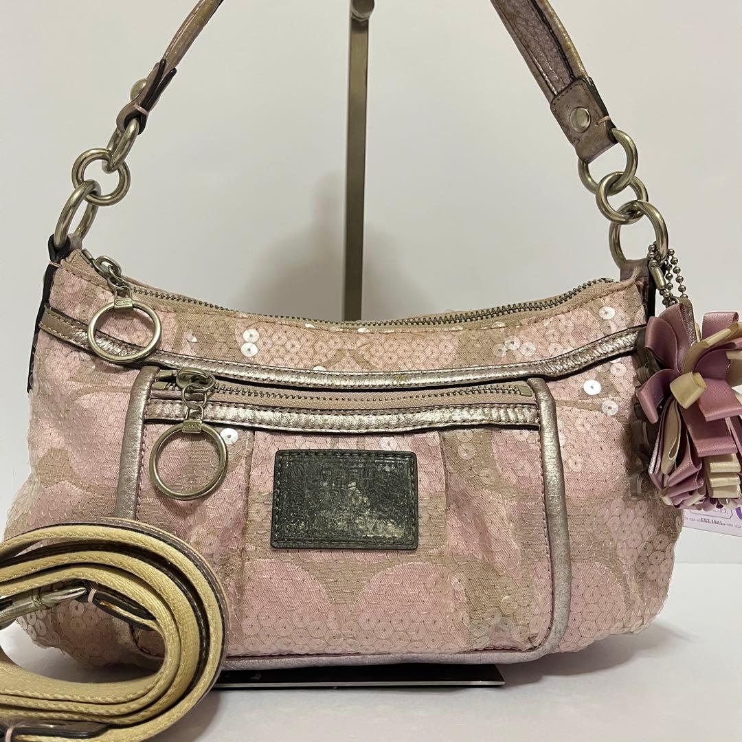 希少✨コーチ 2way ポピー シークイン スパンコール ショルダー pink