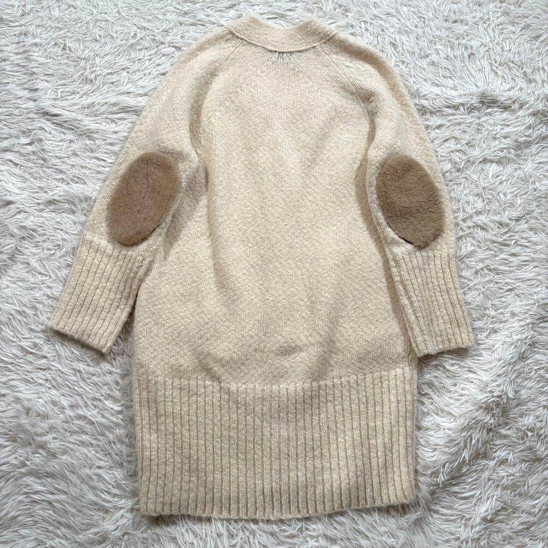 ドゥロワー アルパカ エルボーパッチ ニット ロングカーディガン リブ