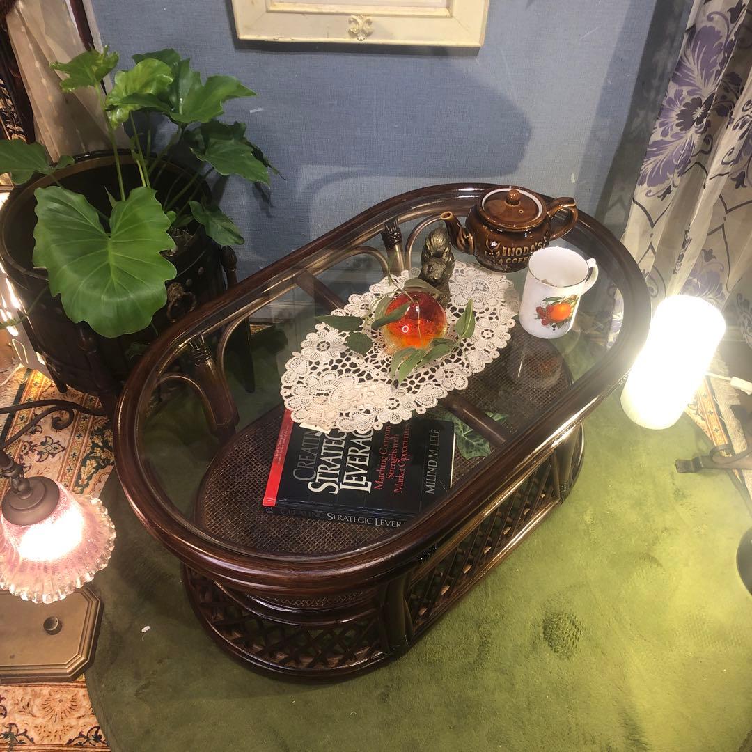 美品　ヴィンテージ ブラウン　籐ラタンフレーム センターテーブル　オーバル 楽天市場】リビングテーブル 楕円形 センターテーブル ソファテーブル