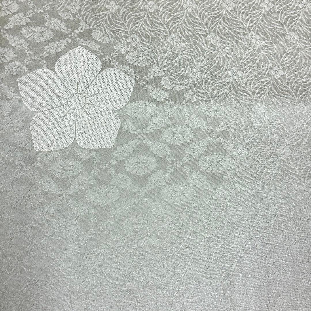 色無地 袷 正絹 一ツ紋 草花地紋 青磁鼠色 身丈151裄64サイズ小さめ