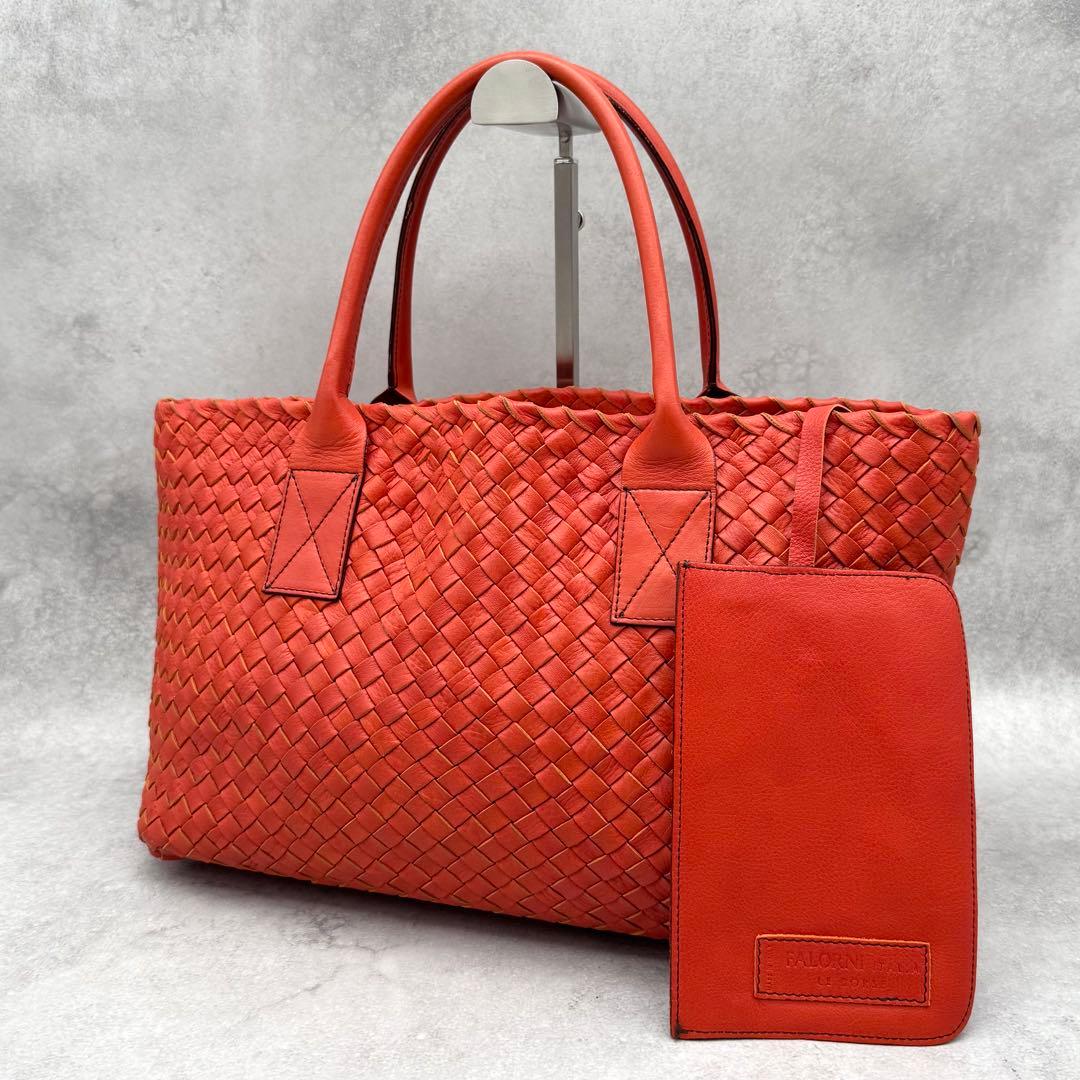 美品 FALORNI イントレチャート トートバッグ A4サイズ◎ ポーチ付き ファロルニ FALORNI イントレチャートトートバッグ （マルチ