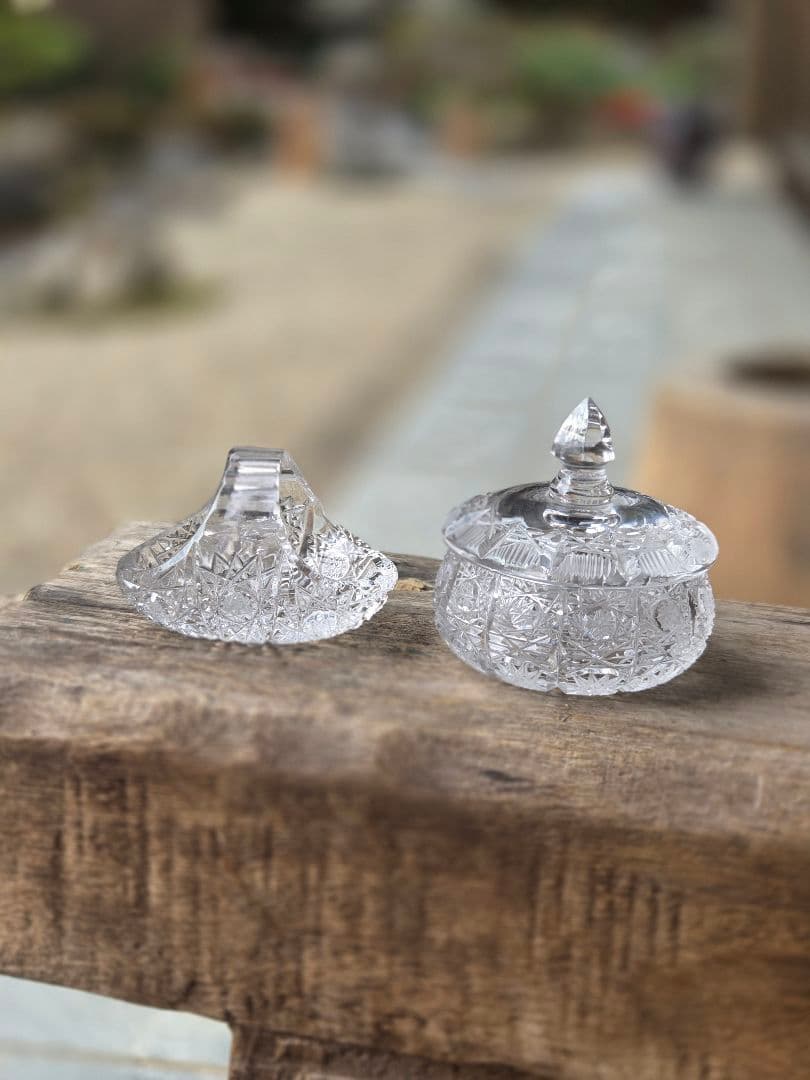 ガラス細工 ヴィンテージ レトロ クリスタル キャンディーポット