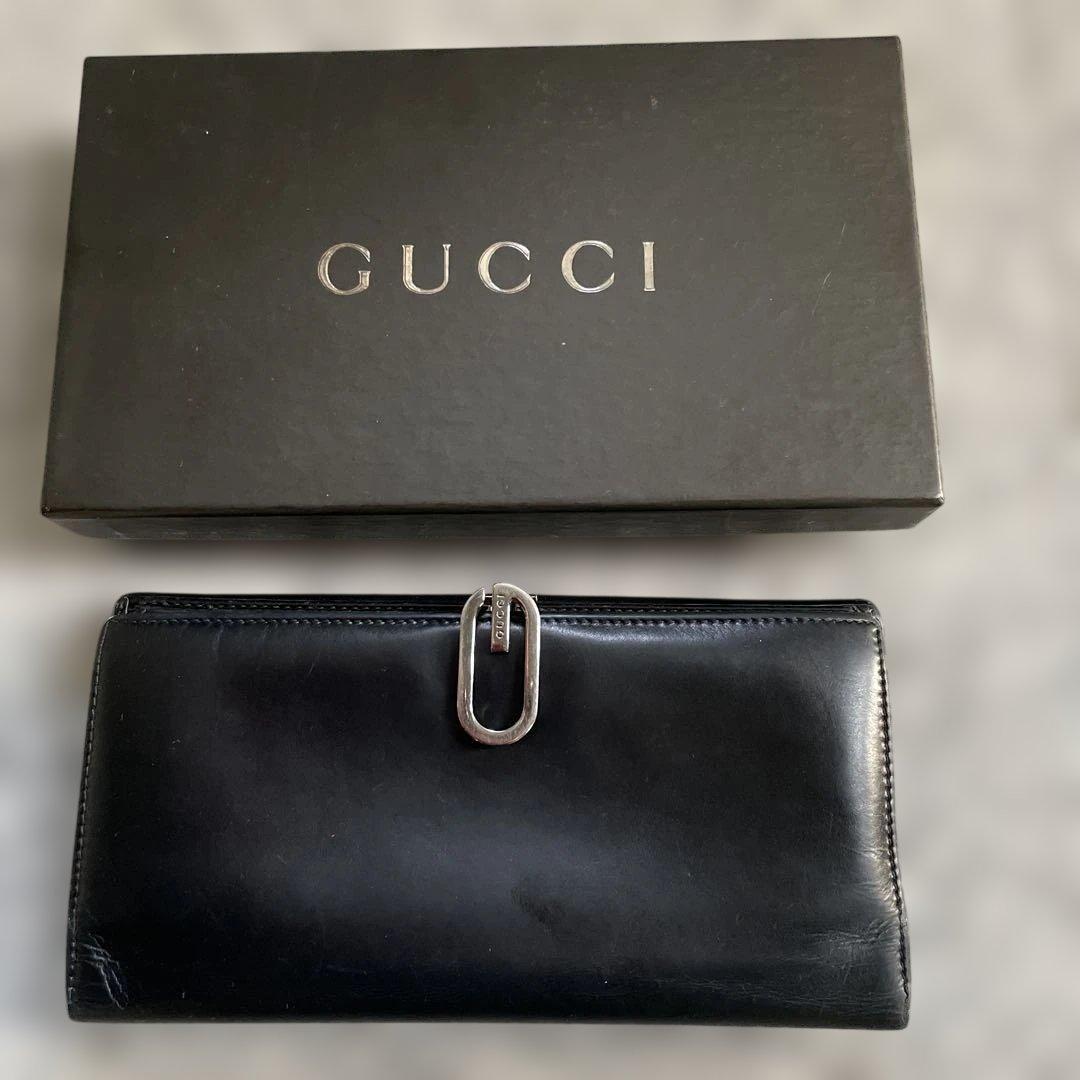 GUCCI ブラックレザー 長財布 - メルカリ