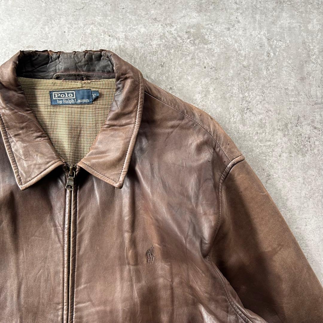 90s ラルフローレン レザージャケット スウィングトップ型 ブラウン XL