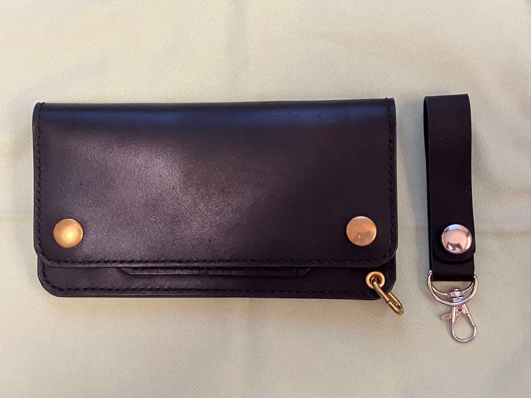 本革 ロング トラッカーウォレット ブラック ゴールド 姫路レザー