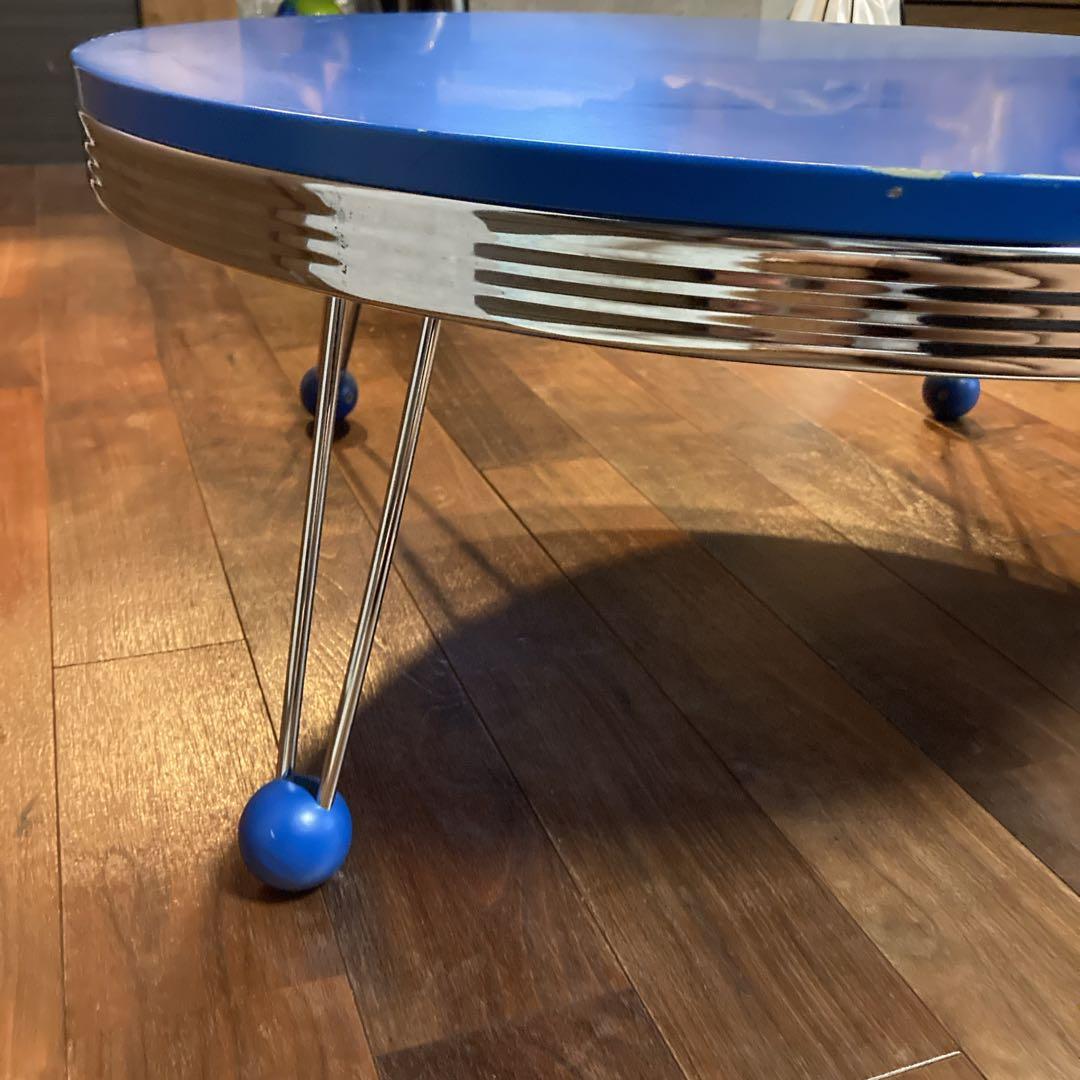 人気✨️青色 アメリカン レトロ 丸型ダイニングテーブル 76×76×31.5cm