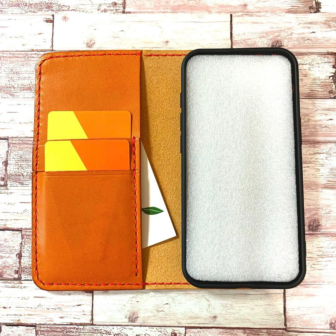 本革 iPhoneケース スマホケース キャメル 手帳型 2枚ポケットの通販は