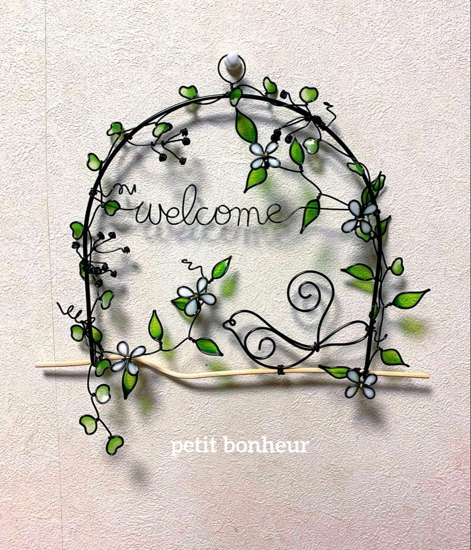 鳥さん止まり木リース ワイヤークラフト ワイヤーアート ディップ