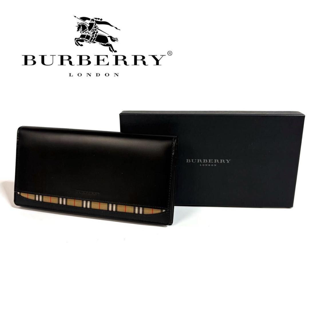 未使用】BURBERRY レザー 二つ折り 長財布 ノバチェック 元箱付き