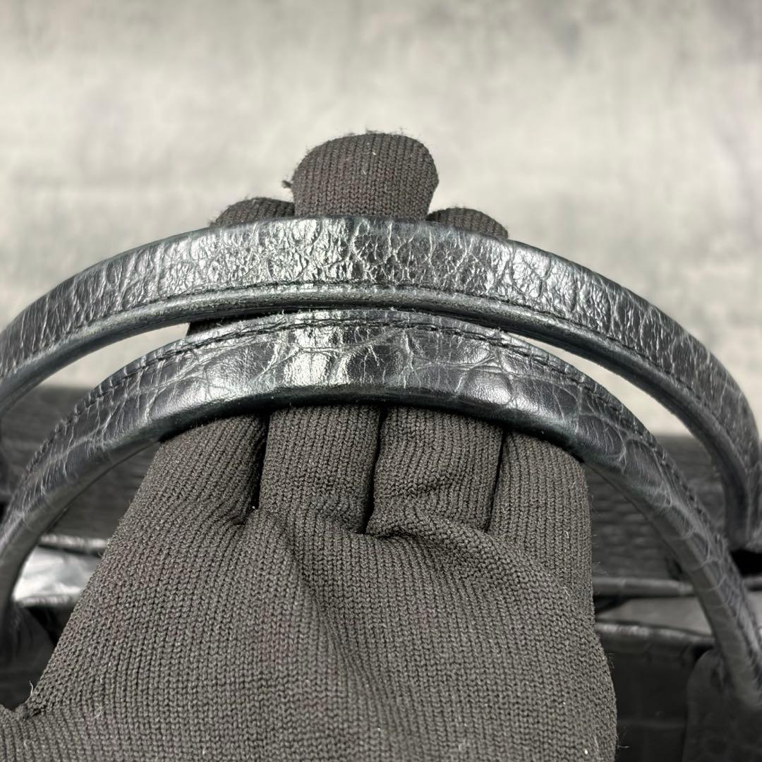 美品 ロンシャン ロゾ クロコ型押し トートバッグ A4 ハンド 黒 メンズ