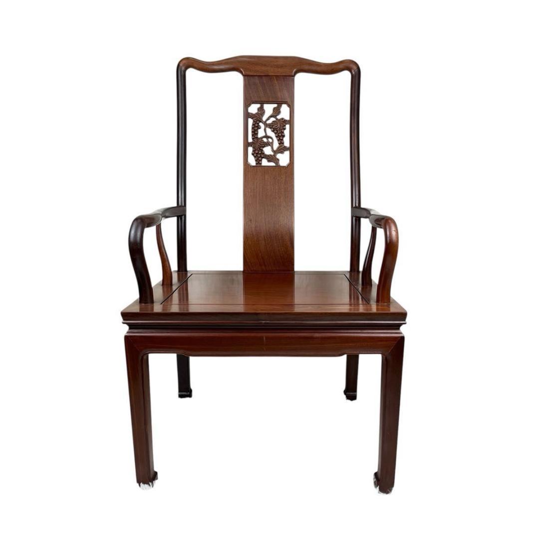 希少】花梨材角 アームチェアー 無垢 透かし彫り 唐木チェア