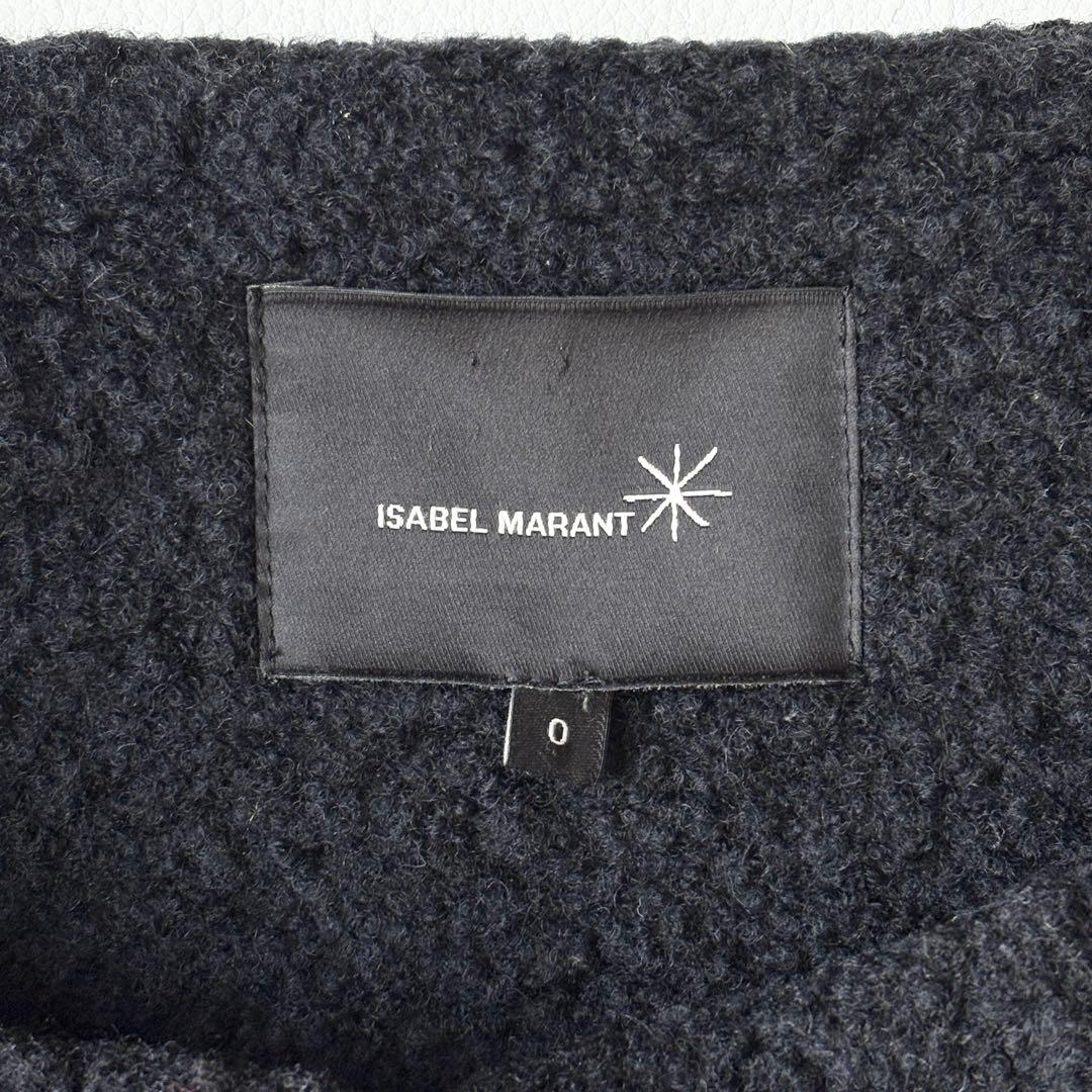 2953y美品 イザベルマラン ノーカラーボアロングコート 黒 ISABEL