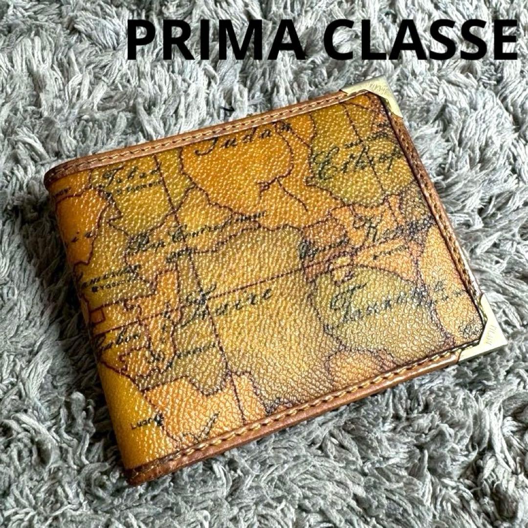 PRIMA CLASSE プリマクラッセ 二つ折り財布 地図柄 フチ金 レザー