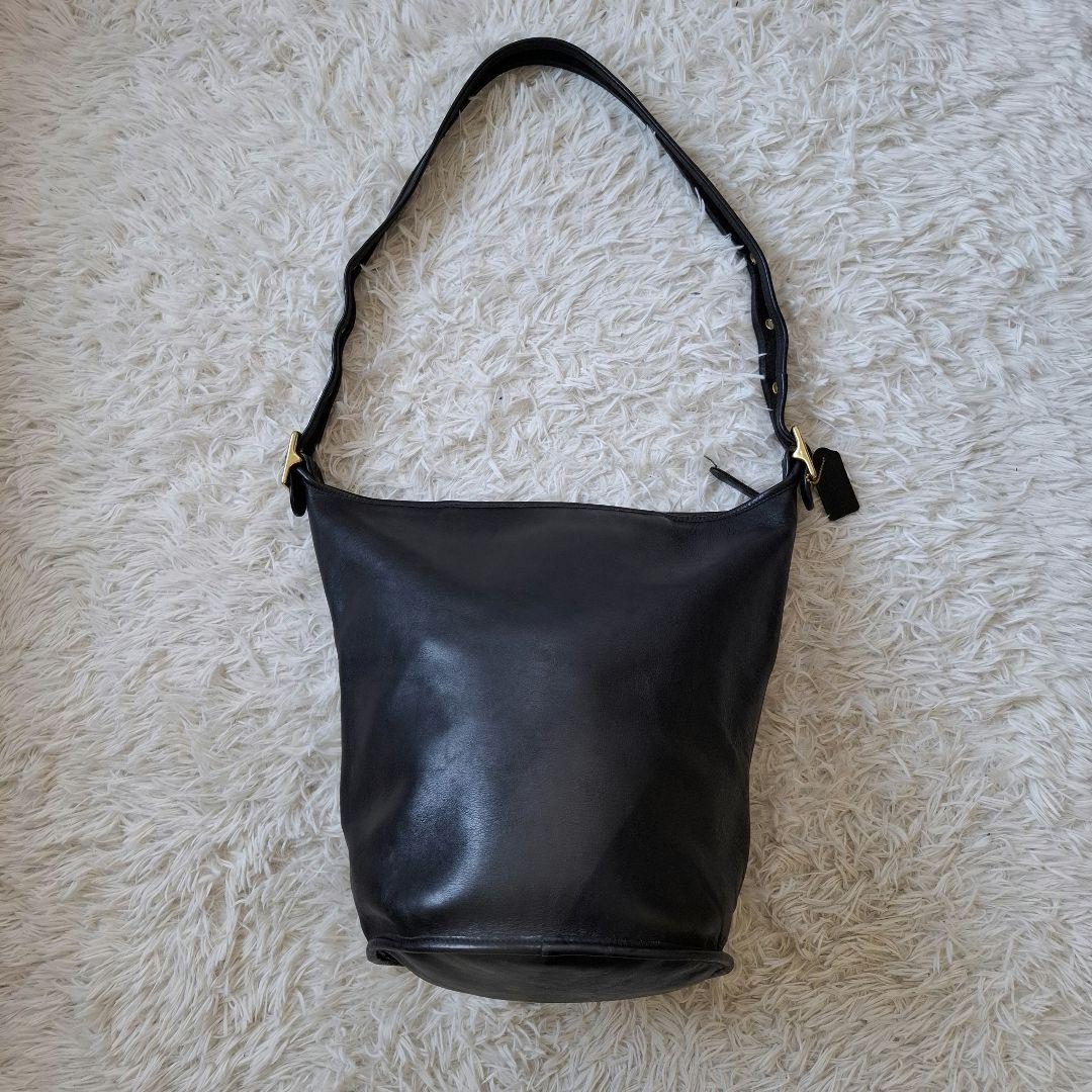 old coach ショルダーバッグ バケツ ブラック レザー 90s 9085 COACH◇オールドコーチ/バケツショルダーバッグ/レザー/BLK/9085