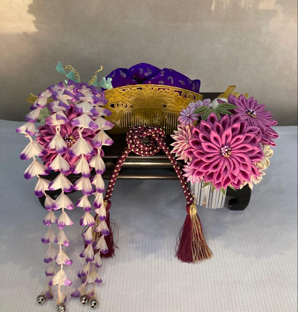 専用 紫菊花簪 藤下り 櫛平打ち簪 Uピン後挿し玉飾り 画像14鹿の子