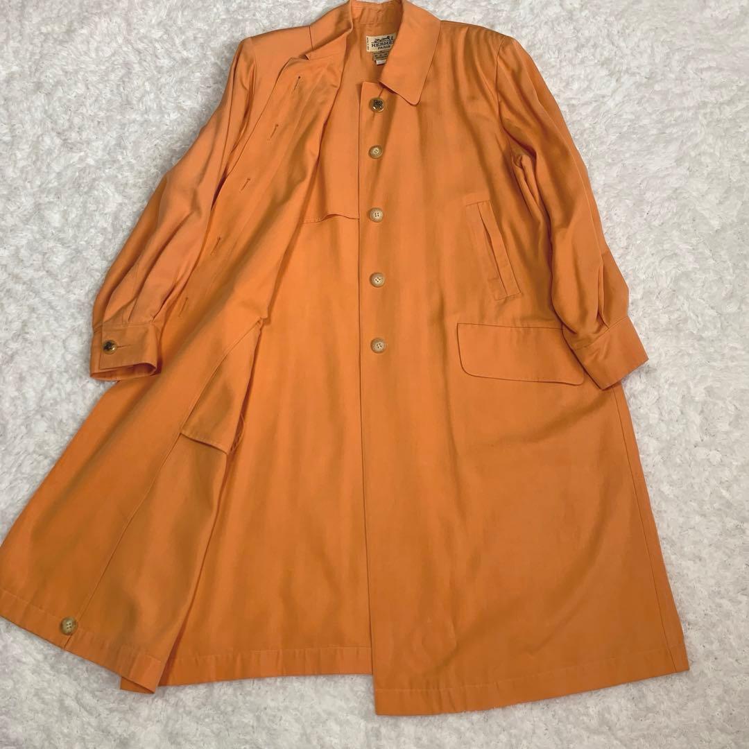 ヴィンテージ HERMES スプリングコート シルク100% ホルンボタン