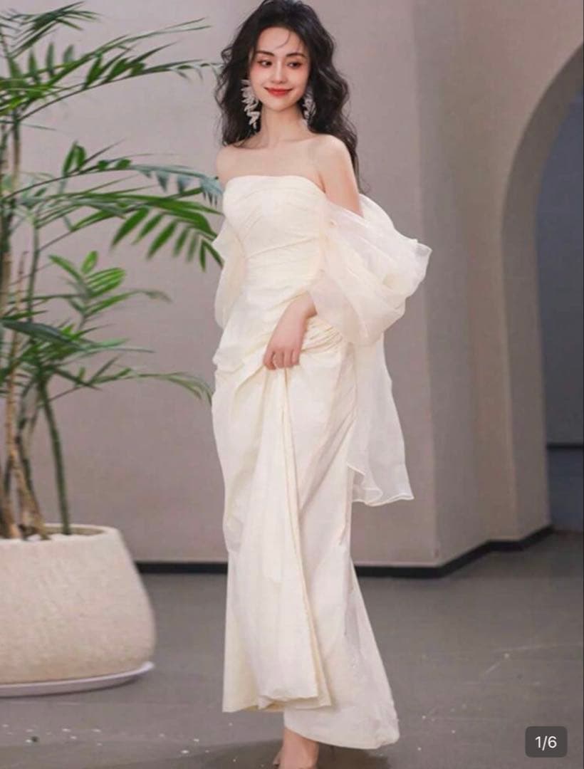 オフショルダー ウェディング ドレス 前撮り 二次会 - メルカリ