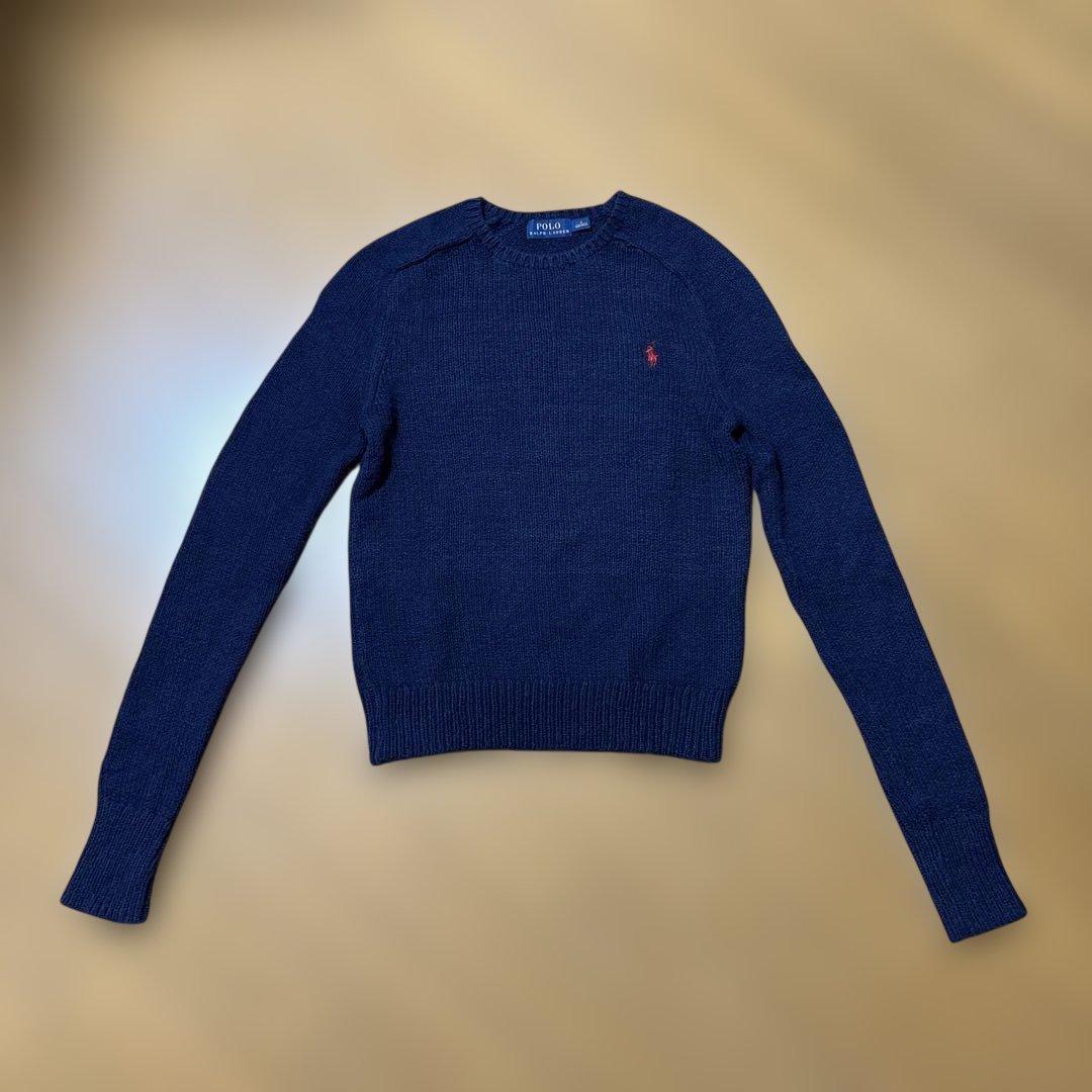 定番ポロ ラルフローレン ネイビー ニット セーター ポニー 春S 綿100
