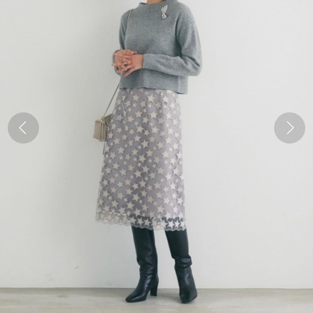 ANAYI アナイ スターエンブロイダリーAライン スカート 星 刺繍 36