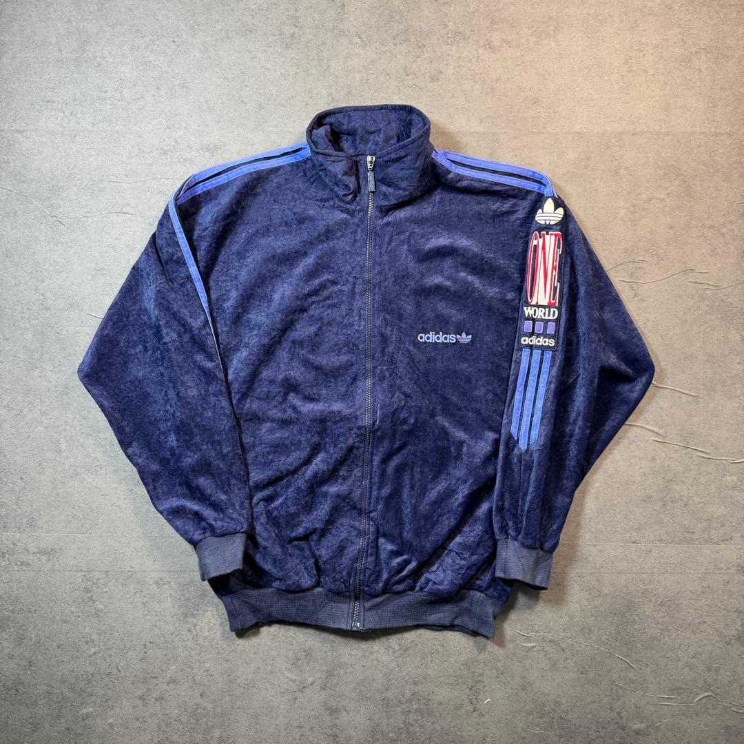 80s adidas ベロアトラックジャケット アディダス ジャージネイビー