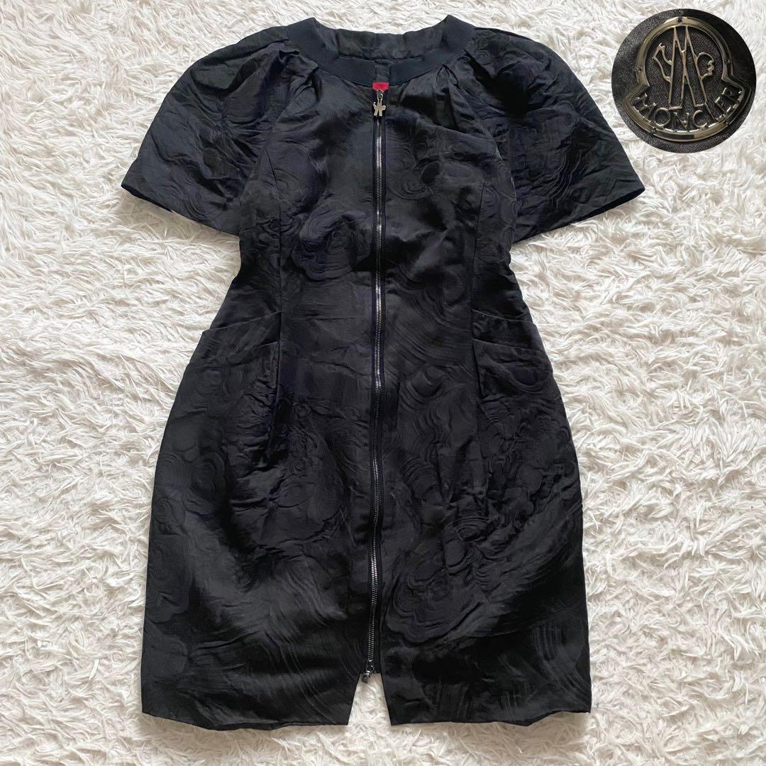 極美品■モンクレール ガムルージュ　ジャガード　ジップアップワンピース　黒　0 極美品□モンクレール ガムルージュ ジャガード ジップアッ