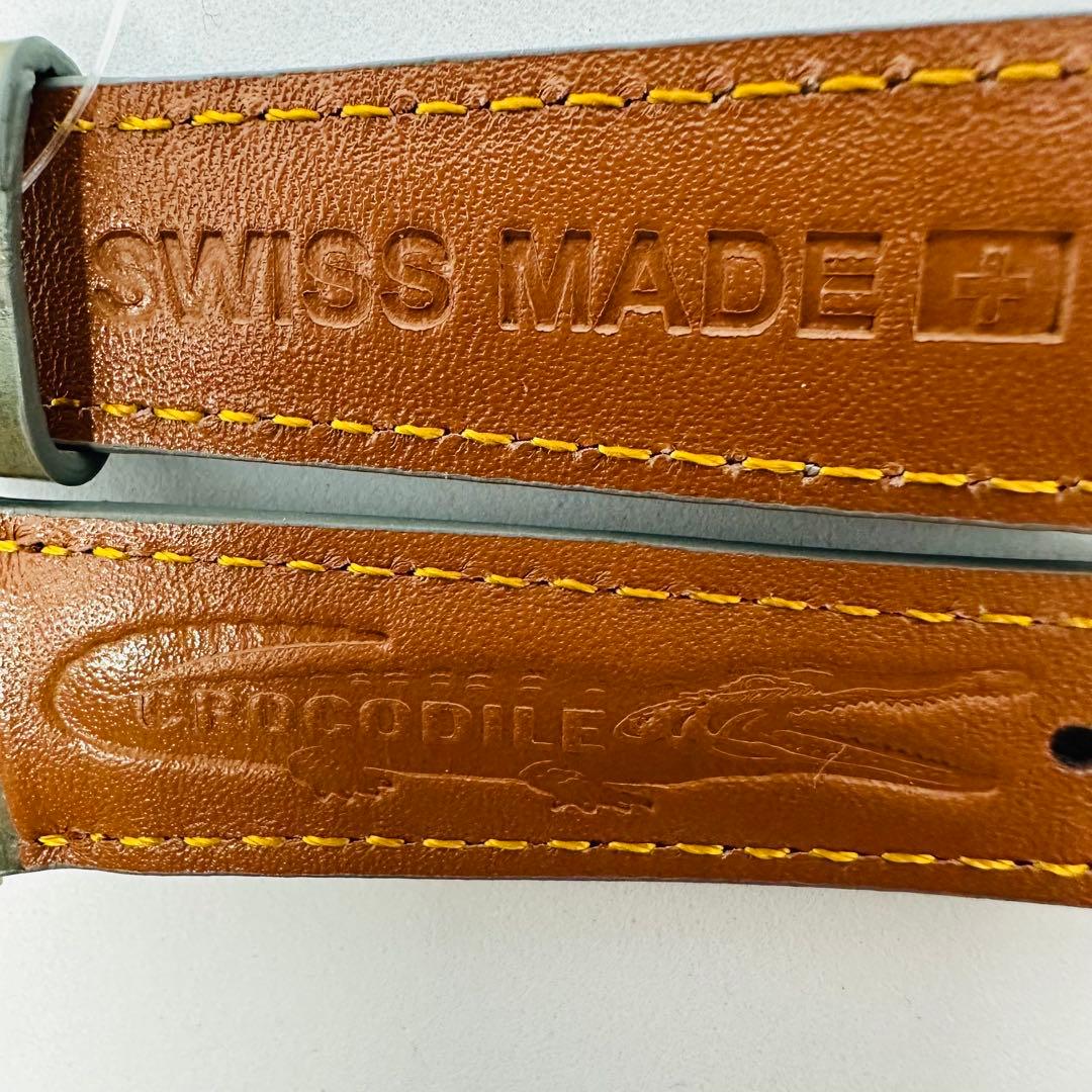 6052#20mm-16mmダークアッシュ☆本物クロコダイルベルト☆スイス製