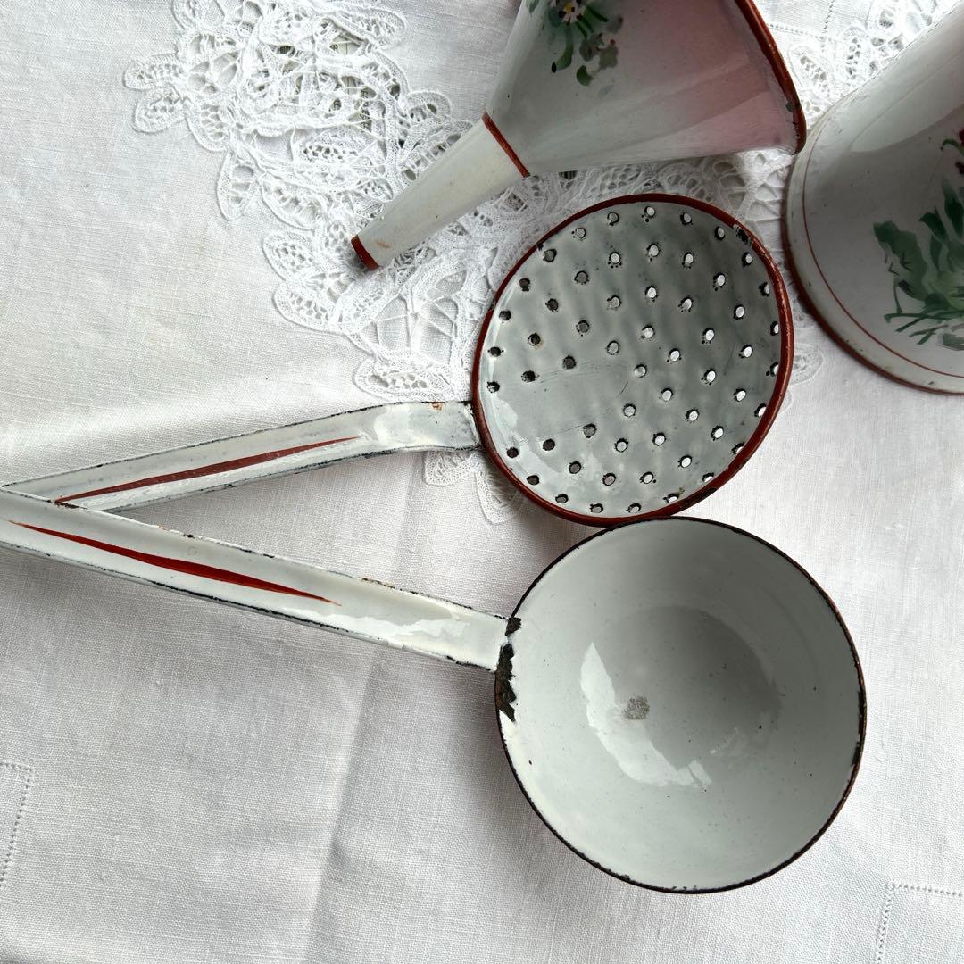 フランスアンティーク japy 忘れな草のホーローウェディングセット